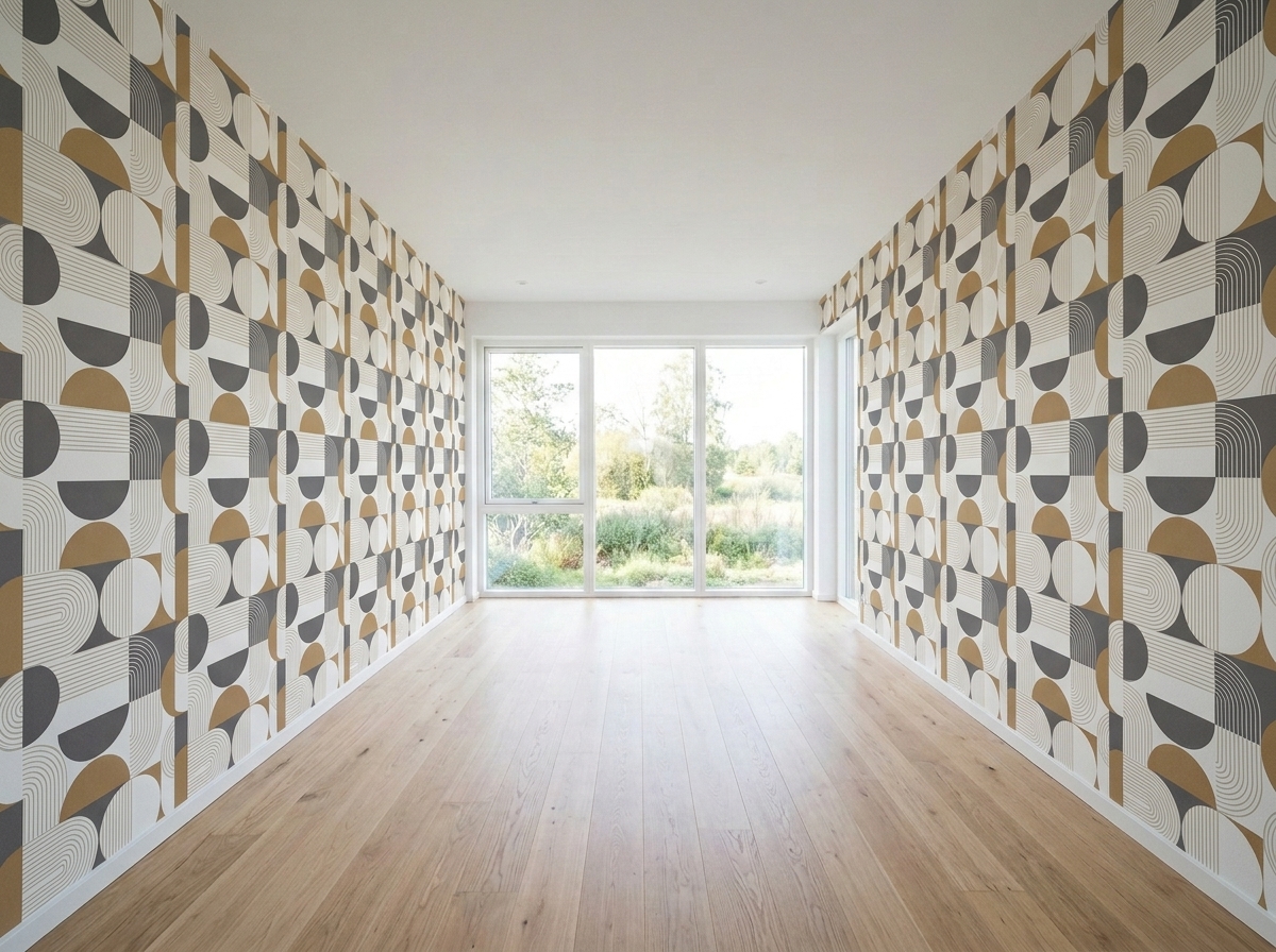 Home office with bold Bauhaus walls