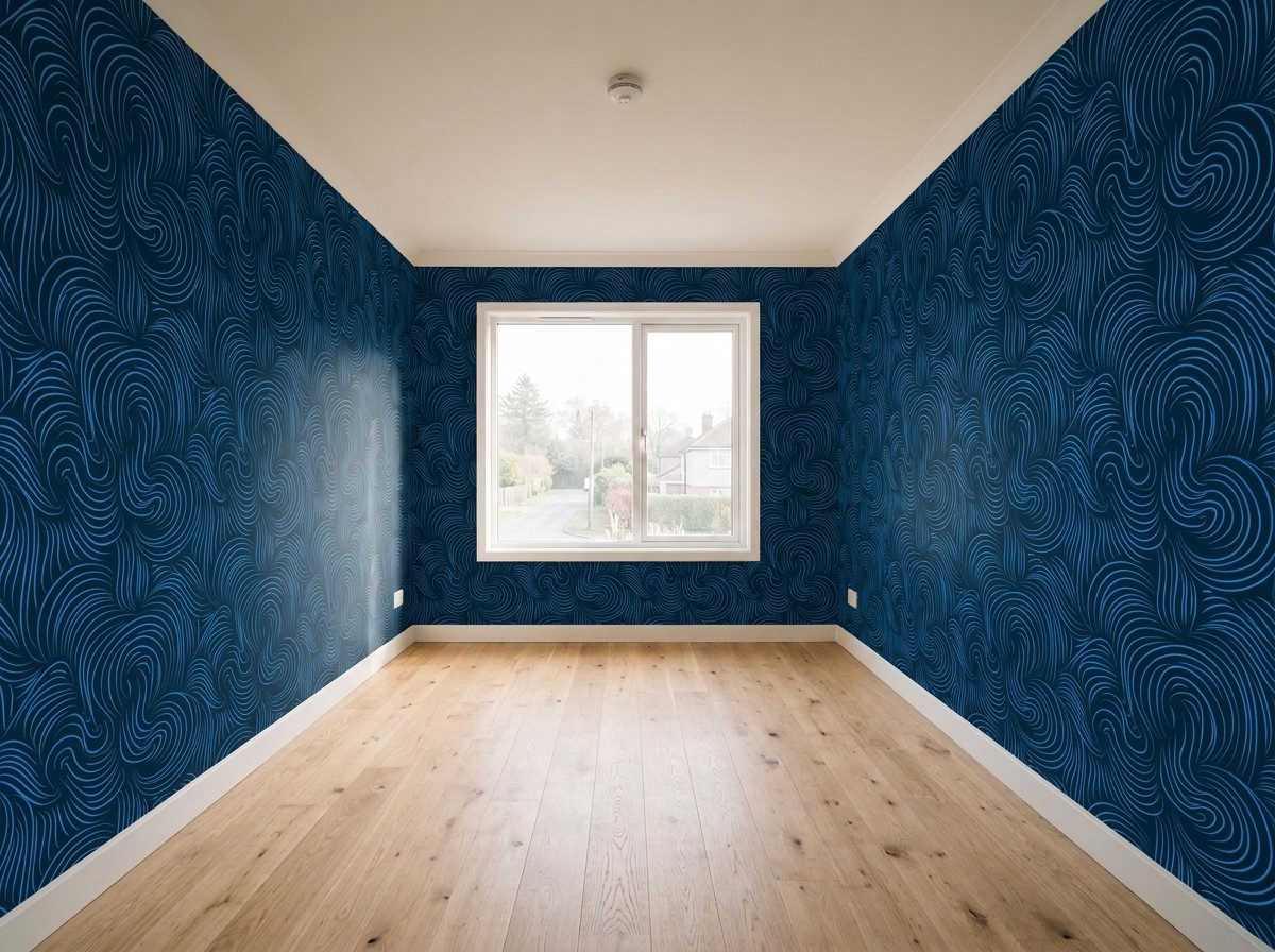 Coastal bedroom with deep blue walls