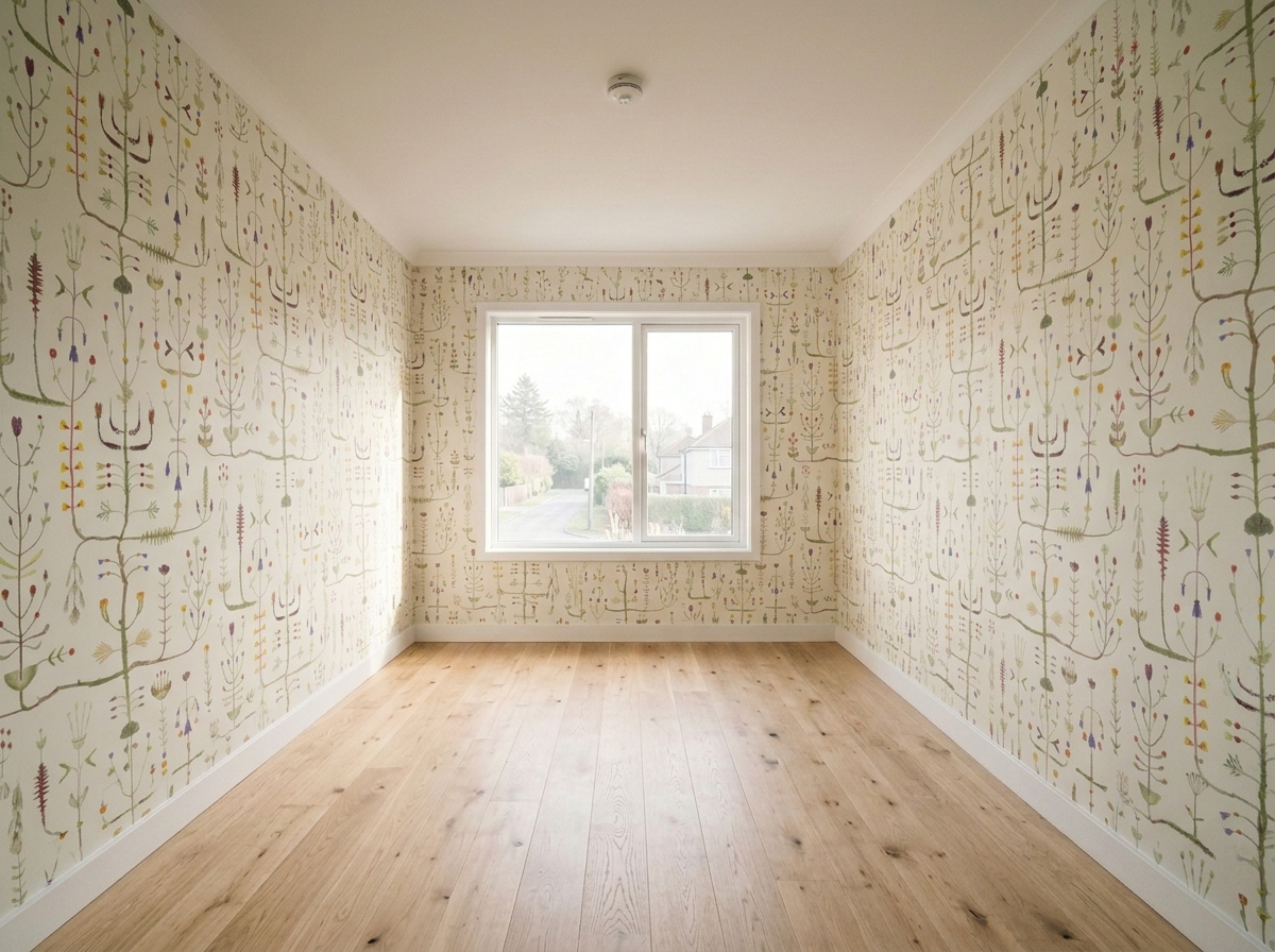 Bedroom feature wall with wildflowers