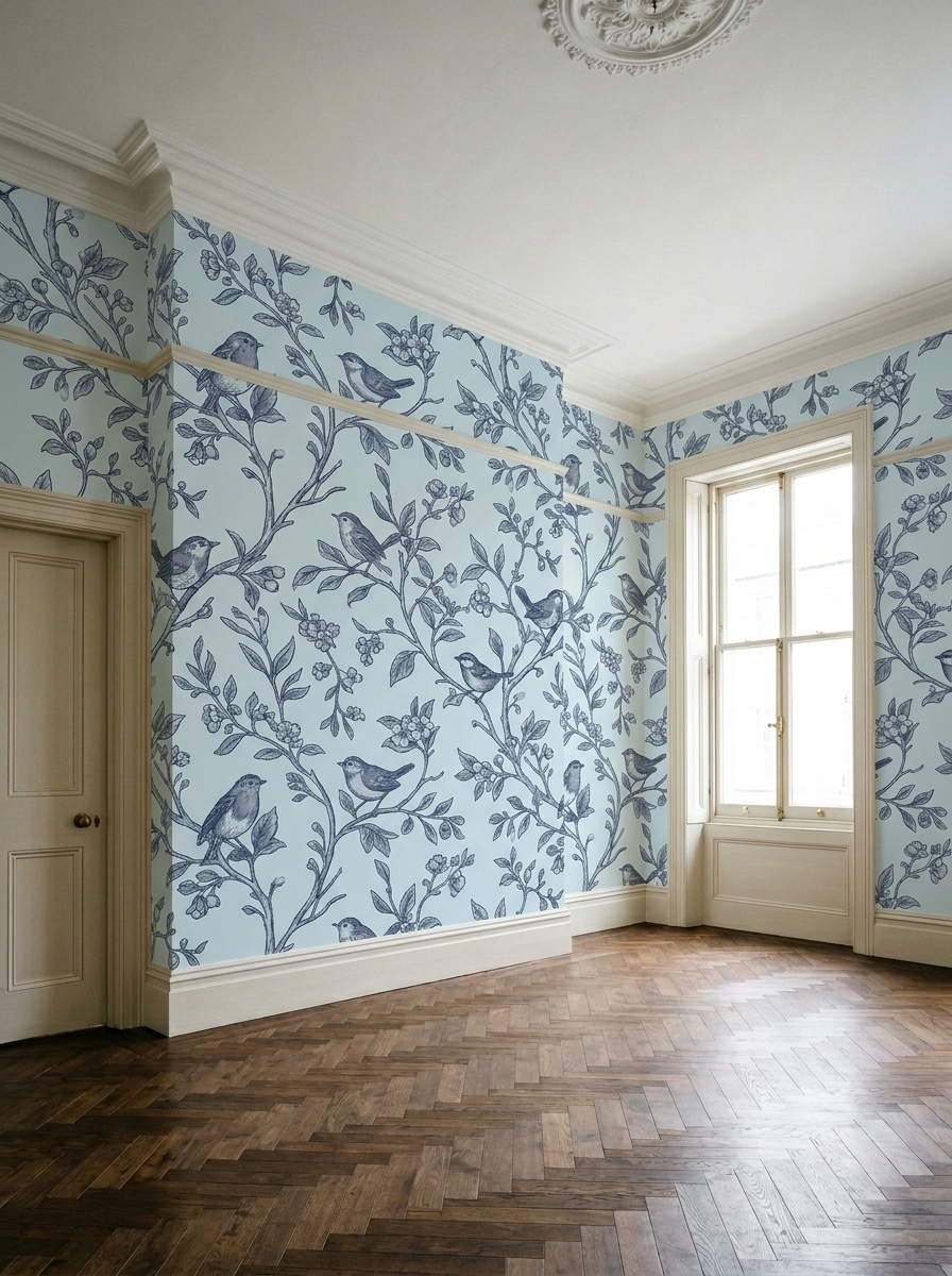 Room with applied wallpaper design