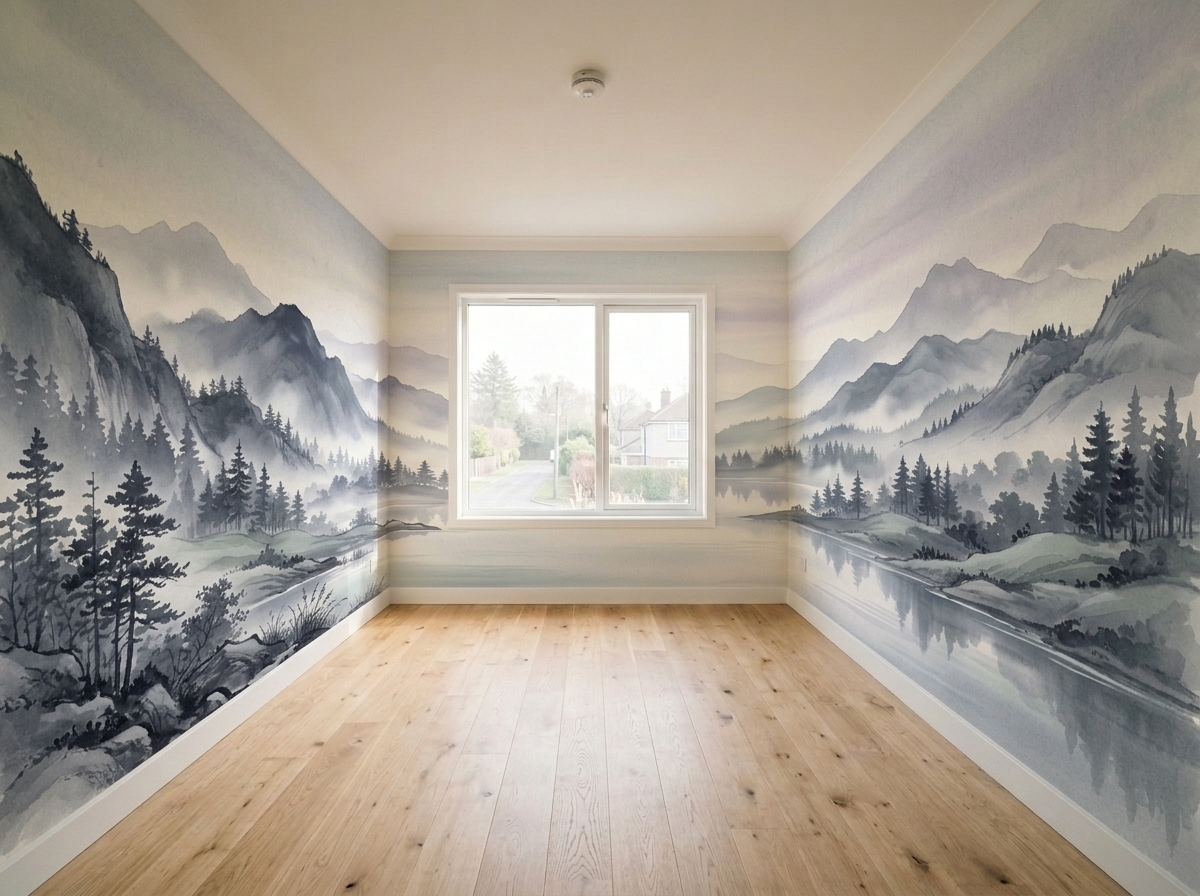 Room with applied wallpaper design