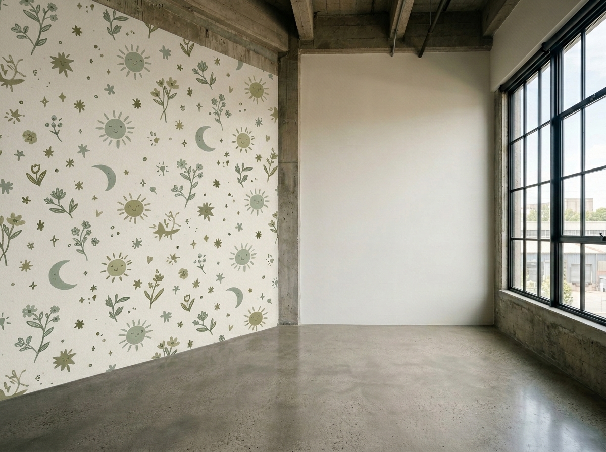 Room with applied wallpaper design