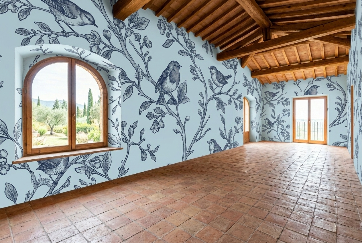 Room with applied wallpaper design