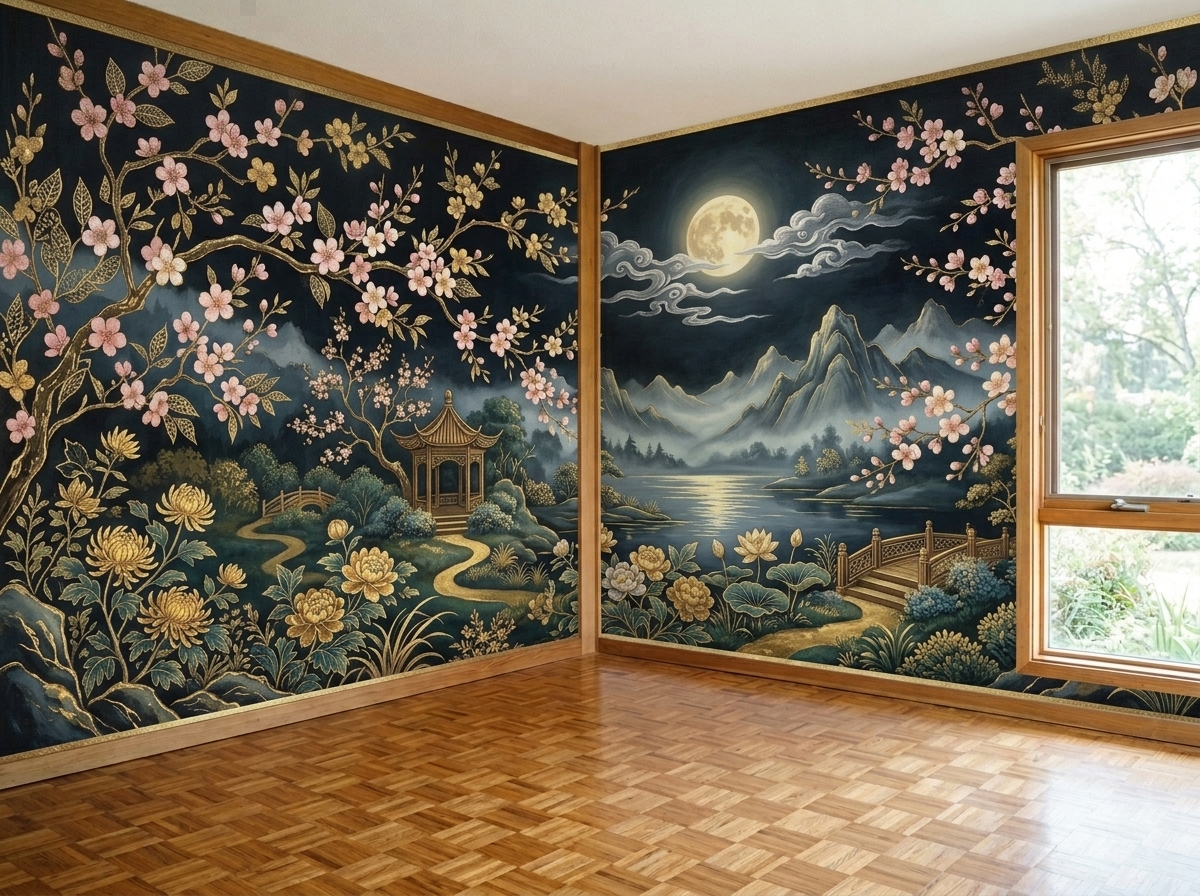 Room with applied wallpaper design