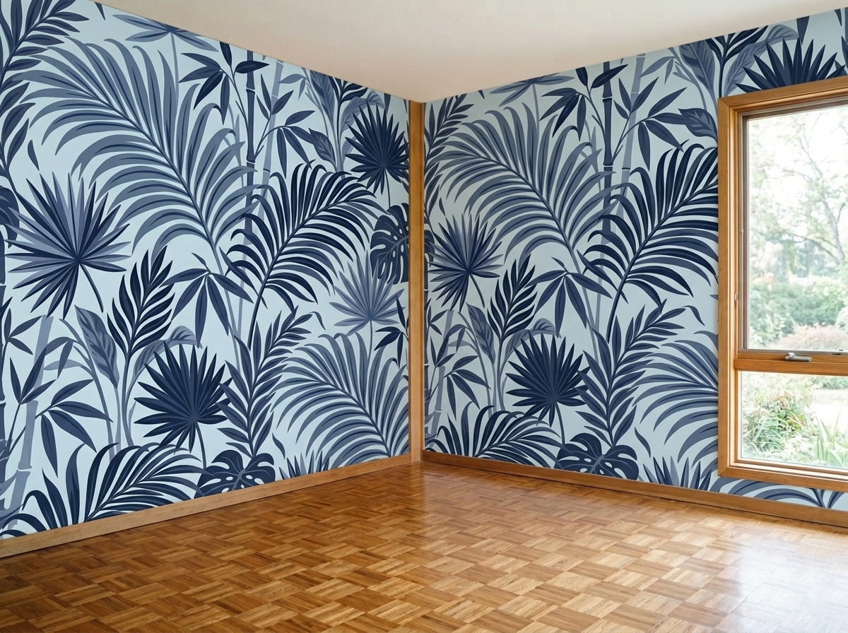 Tropical Fronds · Navy — one colorway of many, mapped from your catalog
